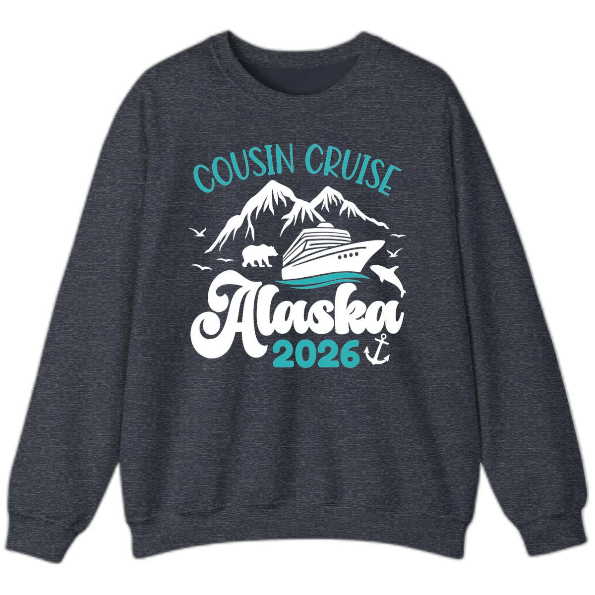 Cousin Cruise Alaska 2026 Voyage Sweatshirt in Heather Sport Dark Navy