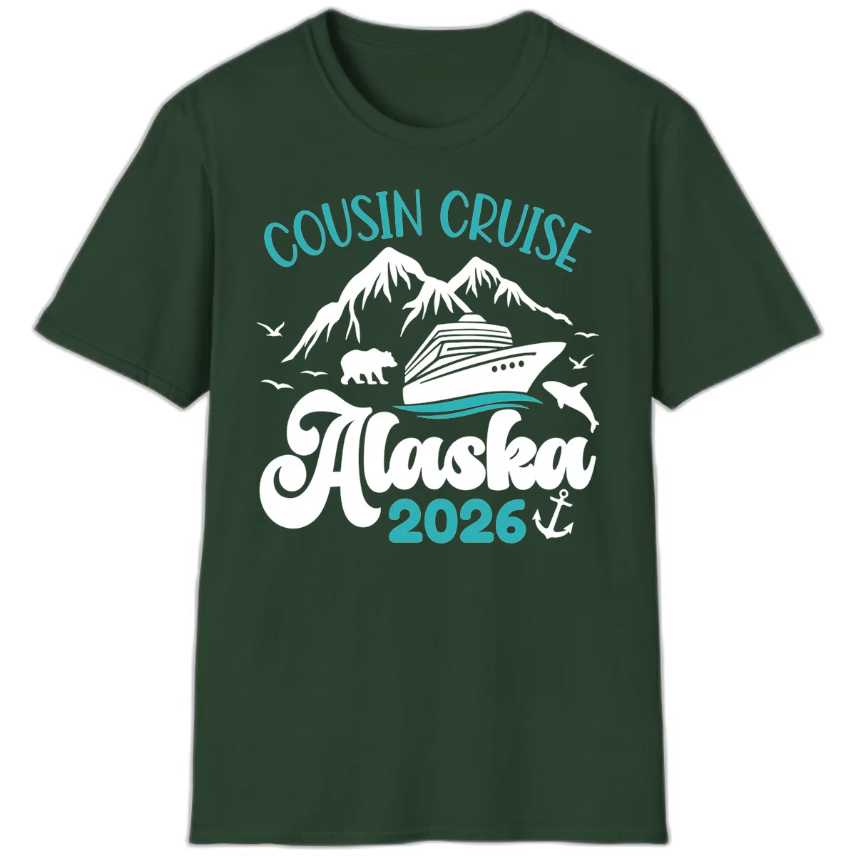 Cousin Cruise Alaska 2026 Voyage T-Shirt in Forest Green