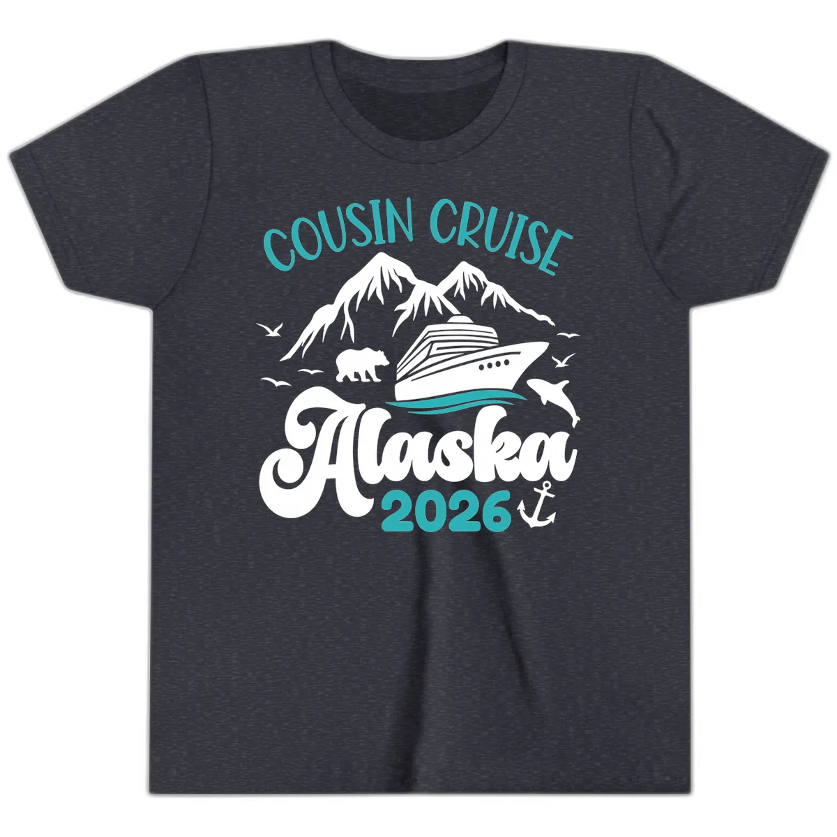 Cousin Cruise Alaska 2026 Voyage Youth T-Shirt in Heather Navy