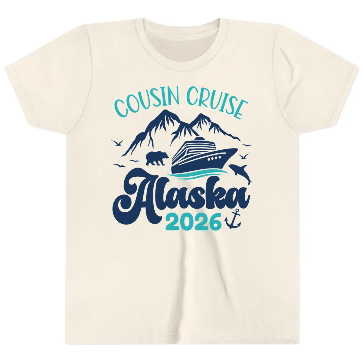Cousin Cruise Alaska 2026 Voyage Youth T-Shirt in Natural