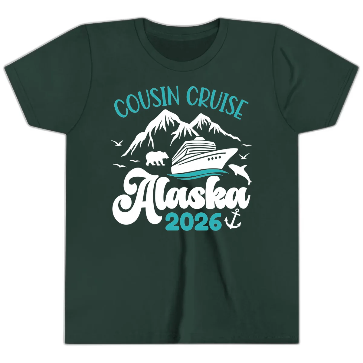 Cousin Cruise Alaska 2026 Voyage Youth T-Shirt in Forest