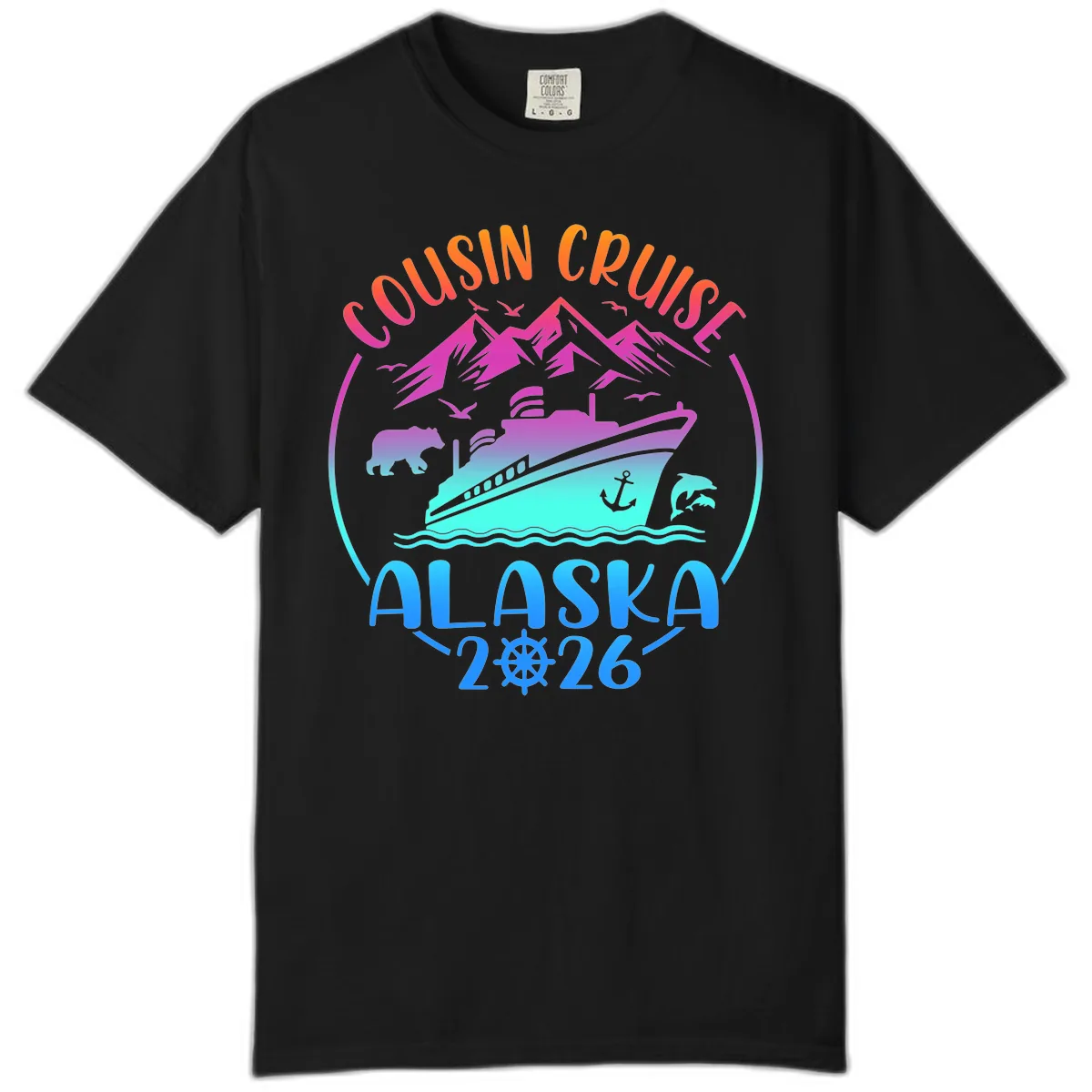 Cousin Cruise Alaska 2026 Mountains and Ship Comfort Color in Black