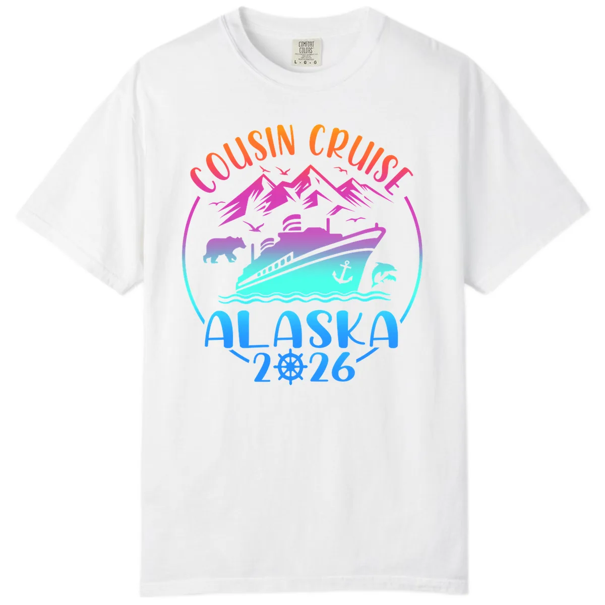 Cousin Cruise Alaska 2026 Mountains and Ship Comfort Color in White