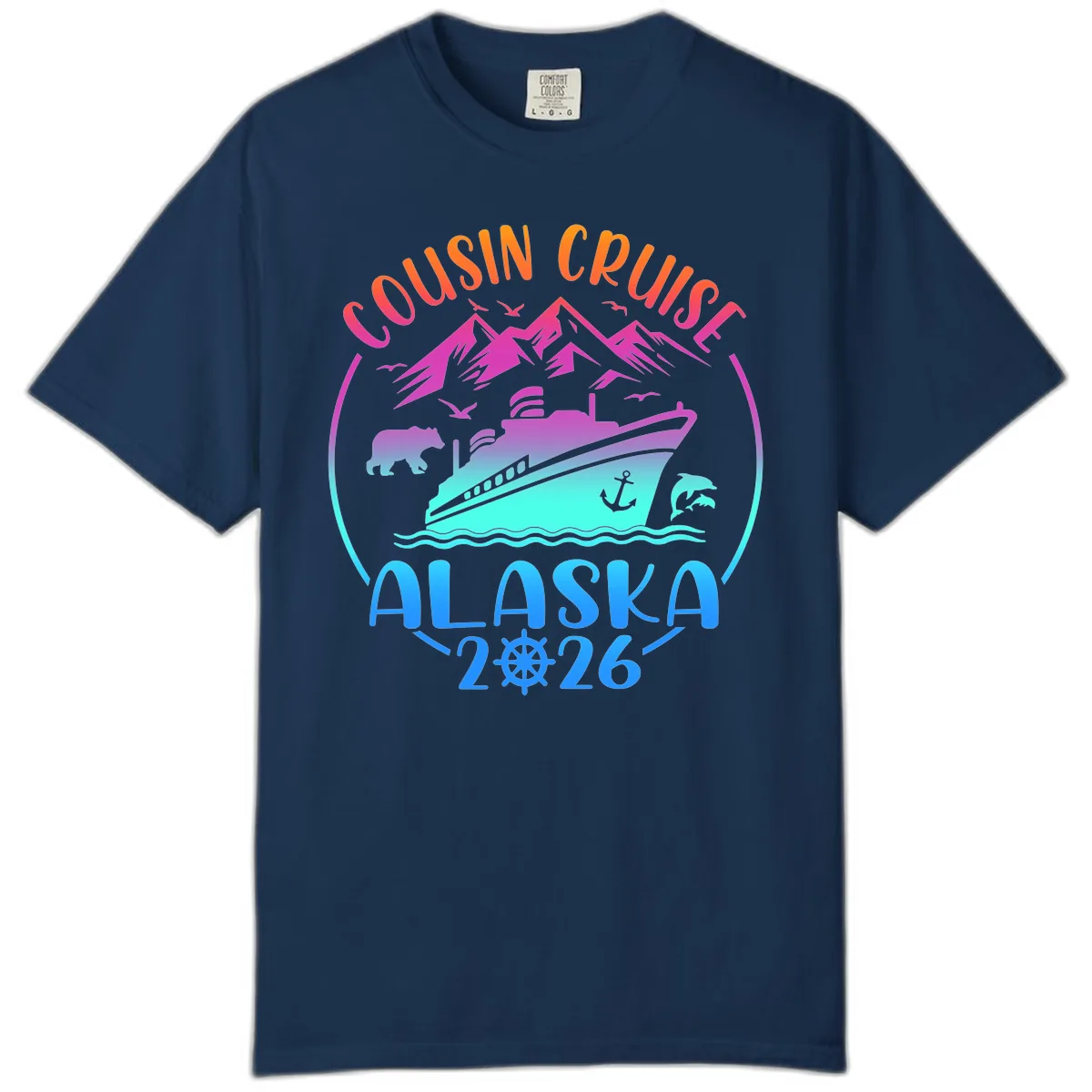 Cousin Cruise Alaska 2026 Mountains and Ship Comfort Color in Navy