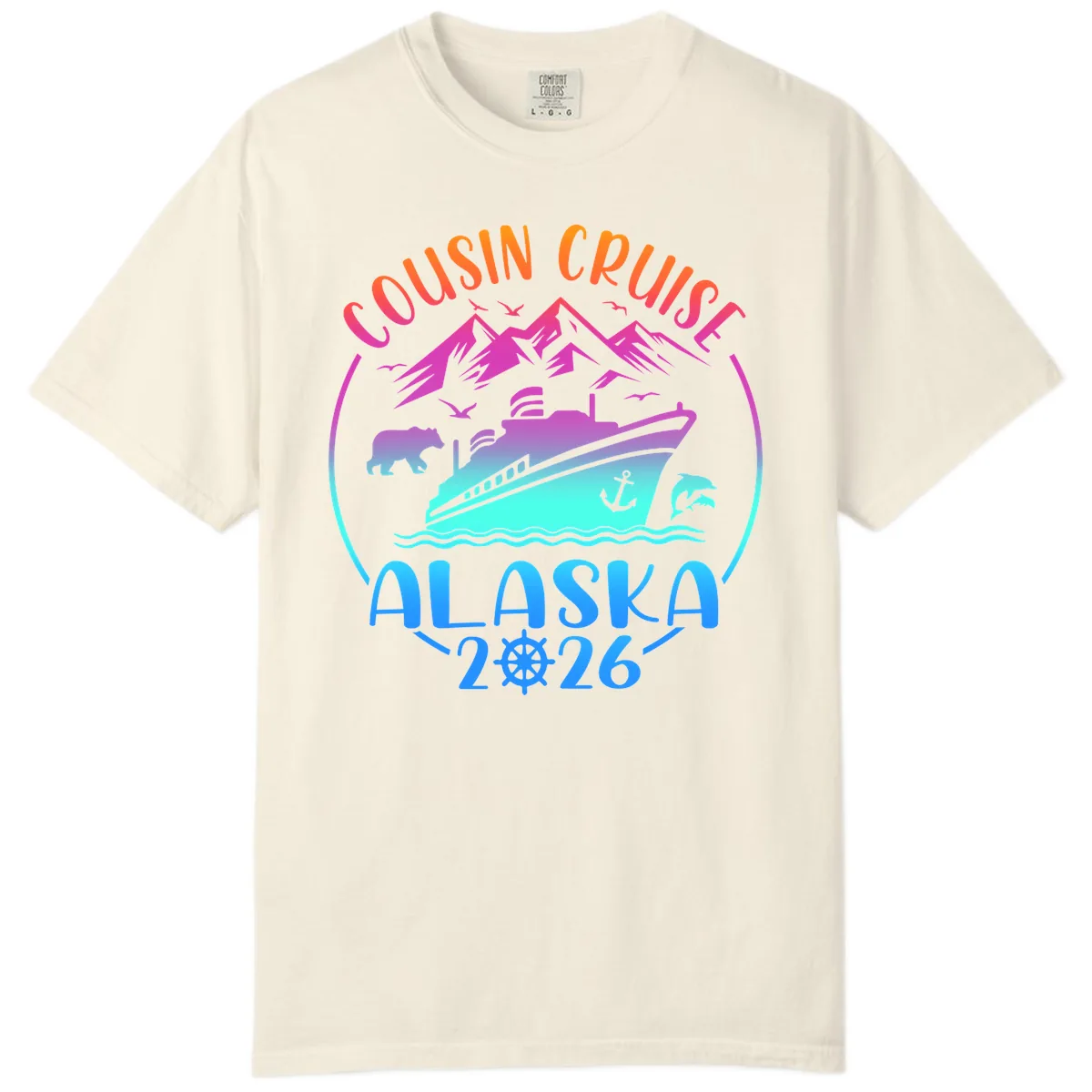 Cousin Cruise Alaska 2026 Mountains and Ship Comfort Color in Ivory