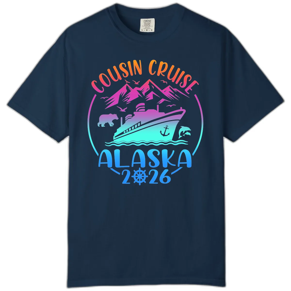 Cousin Cruise Alaska 2026 Mountains and Ship Comfort Color in True Navy