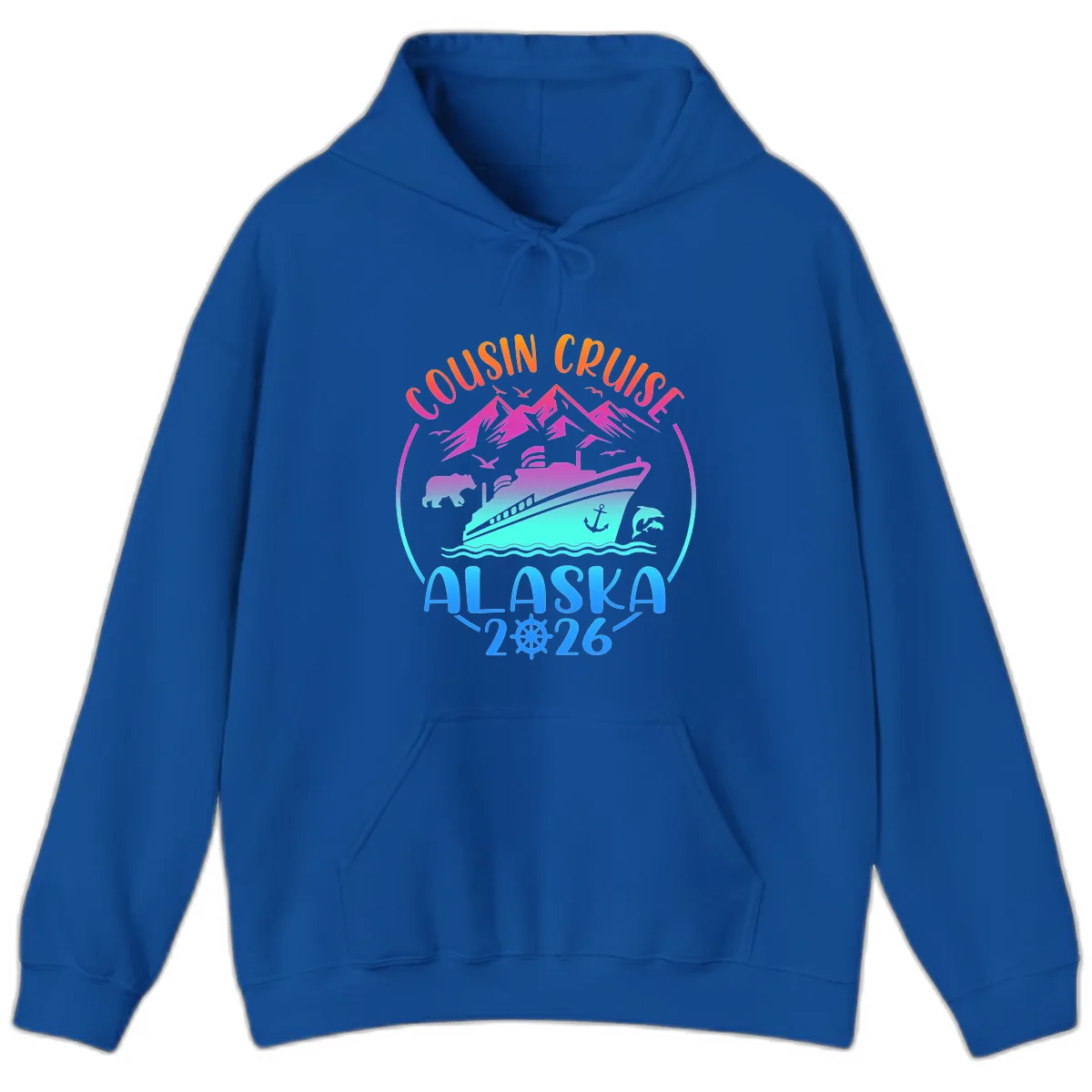 Cousin Cruise Alaska 2026 Mountains and Ship Hoodie in Royal