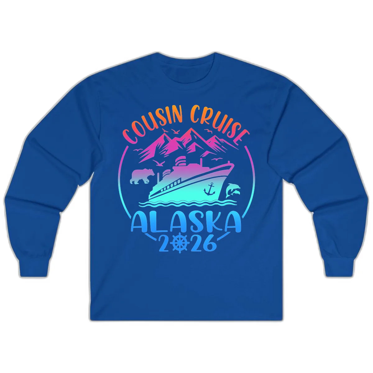 Cousin Cruise Alaska 2026 Mountains and Ship Long Sleeve in Royal