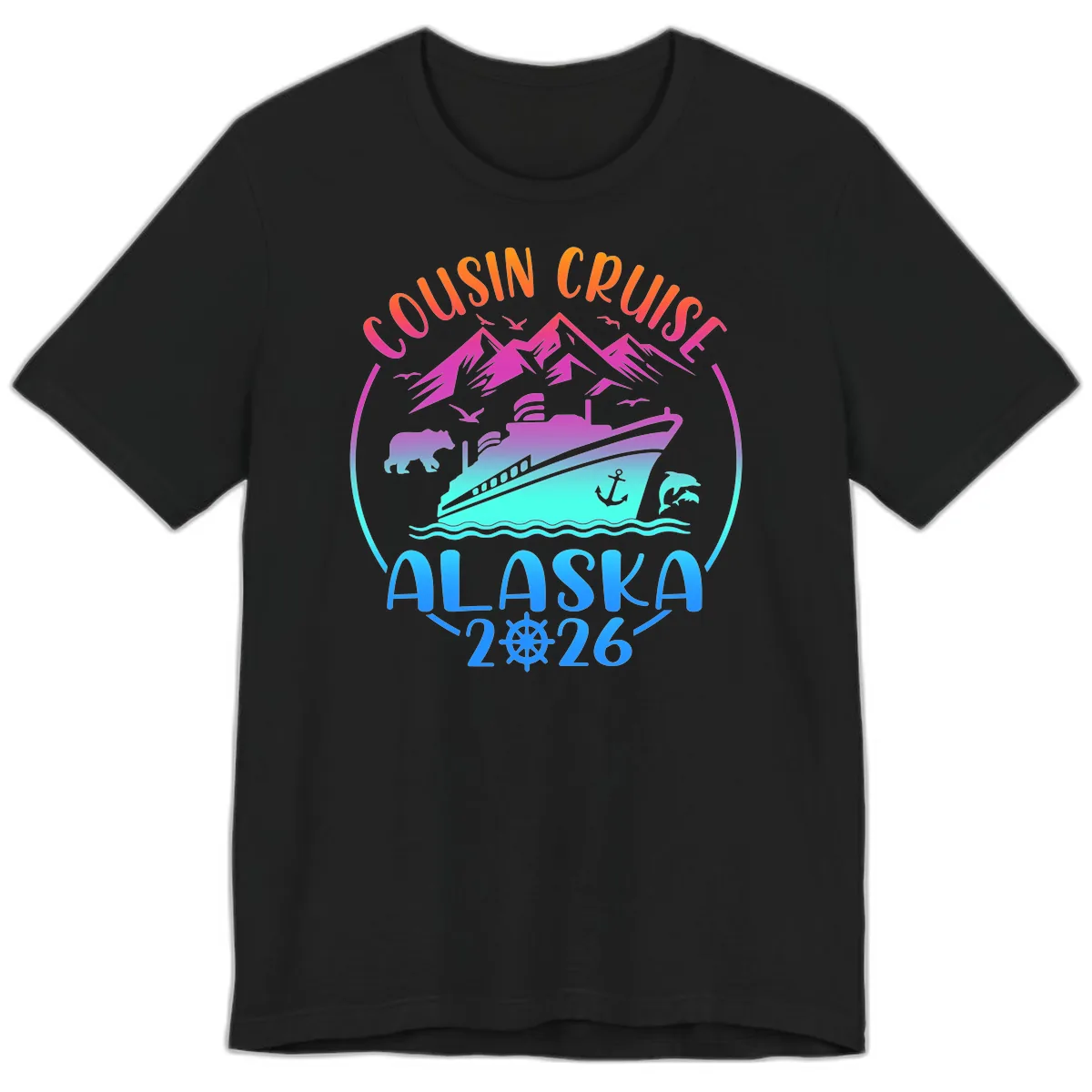Cousin Cruise Alaska 2026 Mountains and Ship Premium T-Shirt in Black