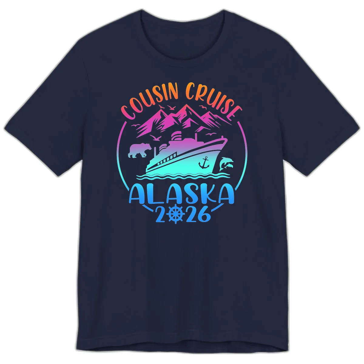 Cousin Cruise Alaska 2026 Mountains and Ship Premium T-Shirt in Navy