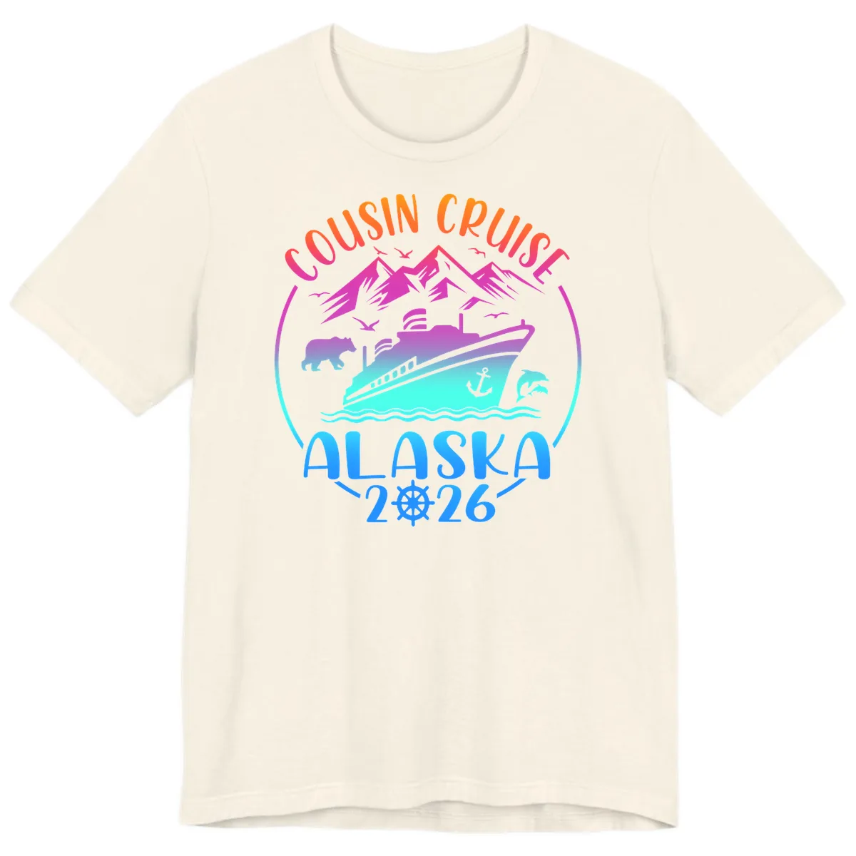 Cousin Cruise Alaska 2026 Mountains and Ship Premium T-Shirt in Natural