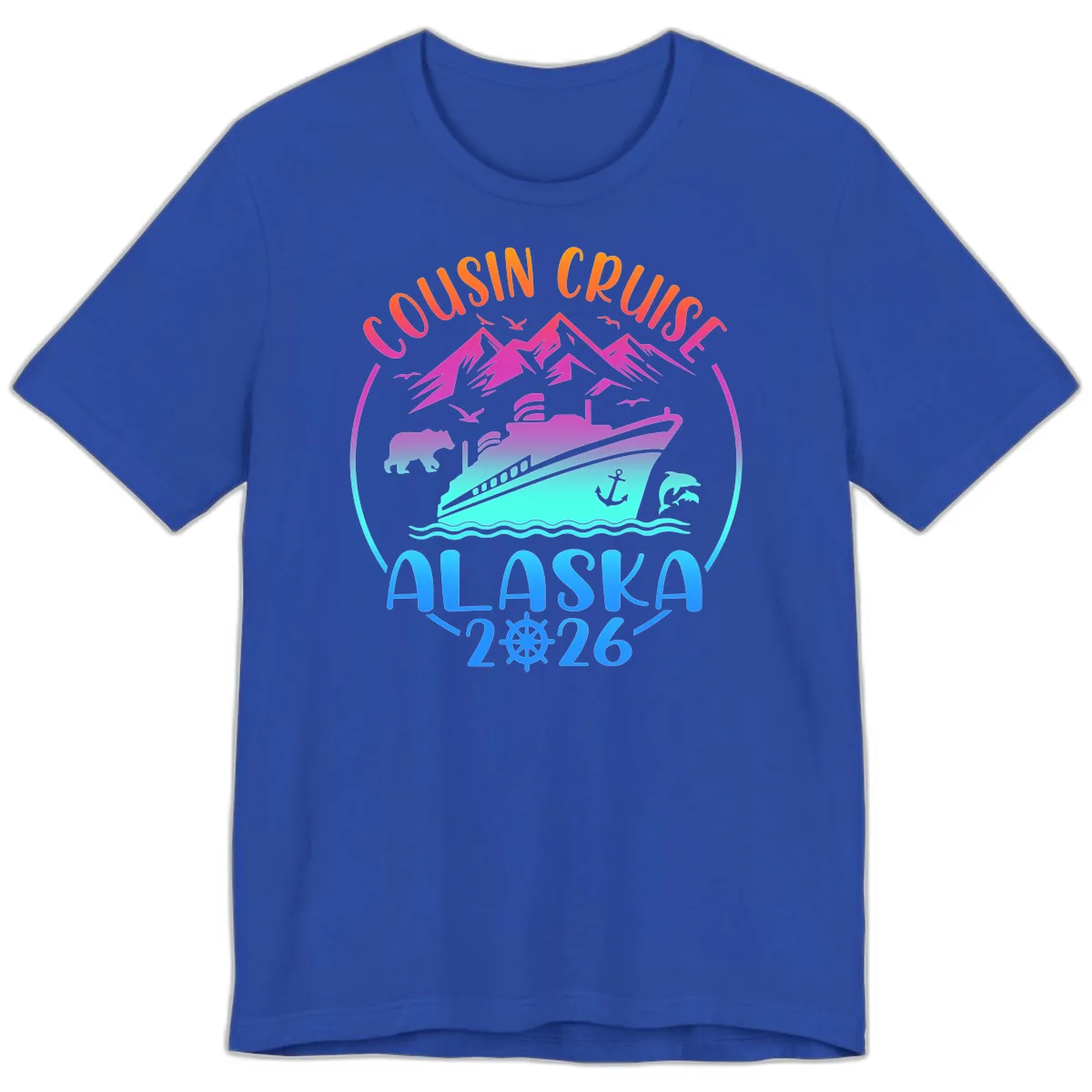 Cousin Cruise Alaska 2026 Mountains and Ship Premium T-Shirt in True Royal