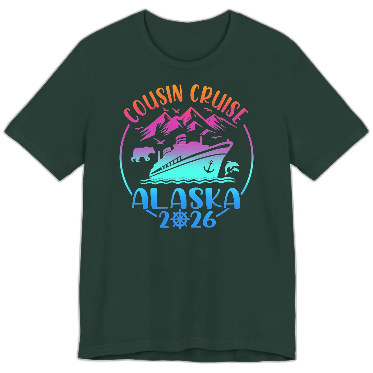 Cousin Cruise Alaska 2026 Mountains and Ship Premium T-Shirt in Forest