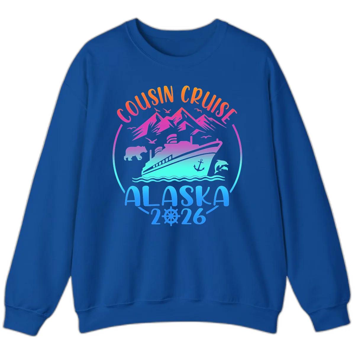 Cousin Cruise Alaska 2026 Mountains and Ship Sweatshirt in Royal