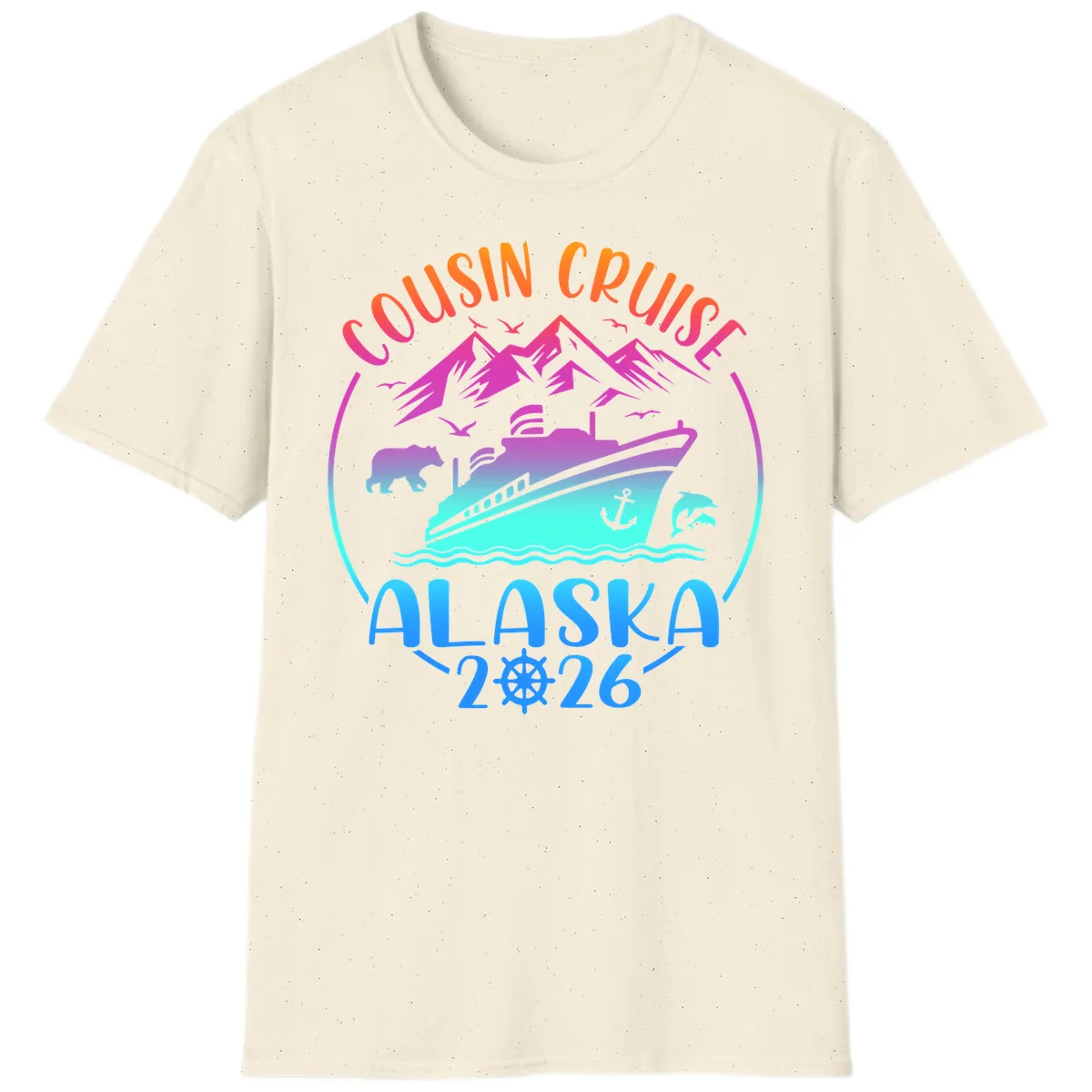 Cousin Cruise Alaska 2026 Mountains and Ship T-Shirt in Natural
