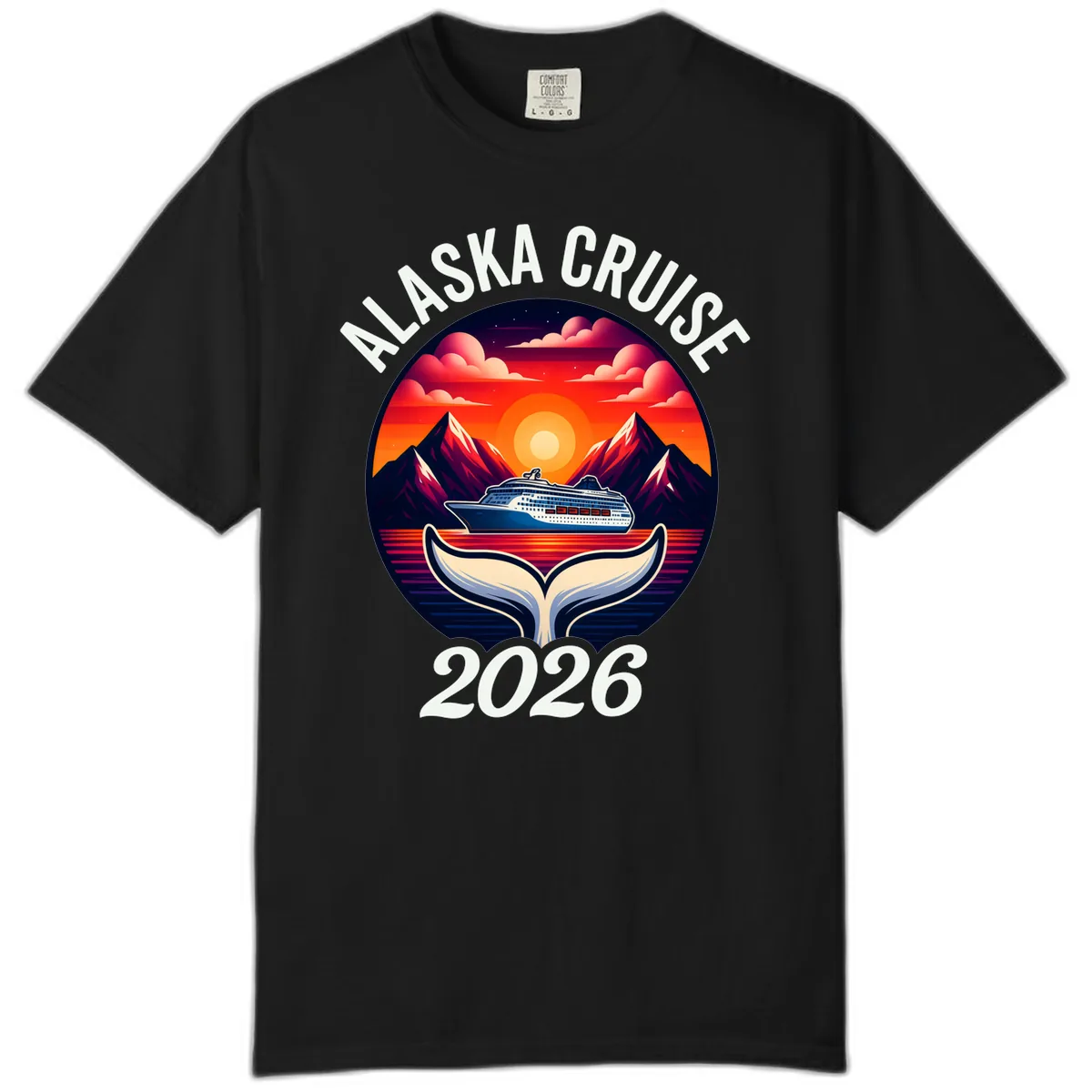 Scenic Alaska Cruise Whale Tail Sunset 2026 Comfort Color in Black