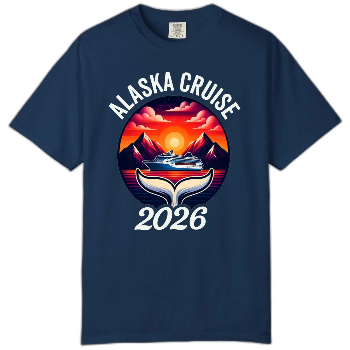 Scenic Alaska Cruise Whale Tail Sunset 2026 Comfort Color in Navy