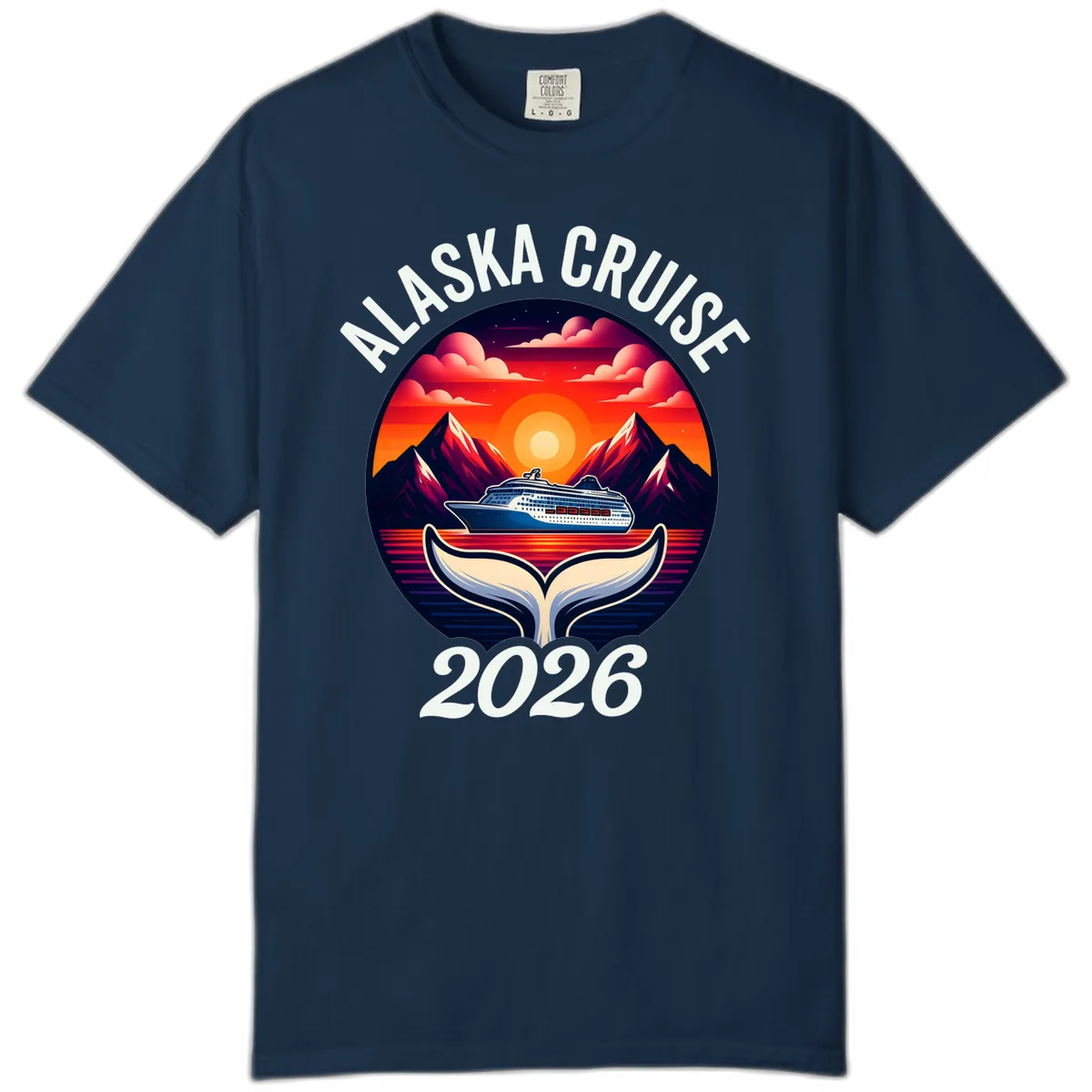 Scenic Alaska Cruise Whale Tail Sunset 2026 Comfort Color in True Navy