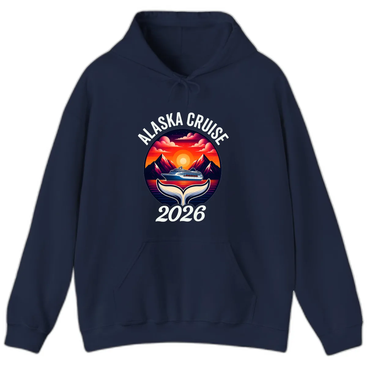 Scenic Alaska Cruise Whale Tail Sunset 2026 Hoodie in Navy