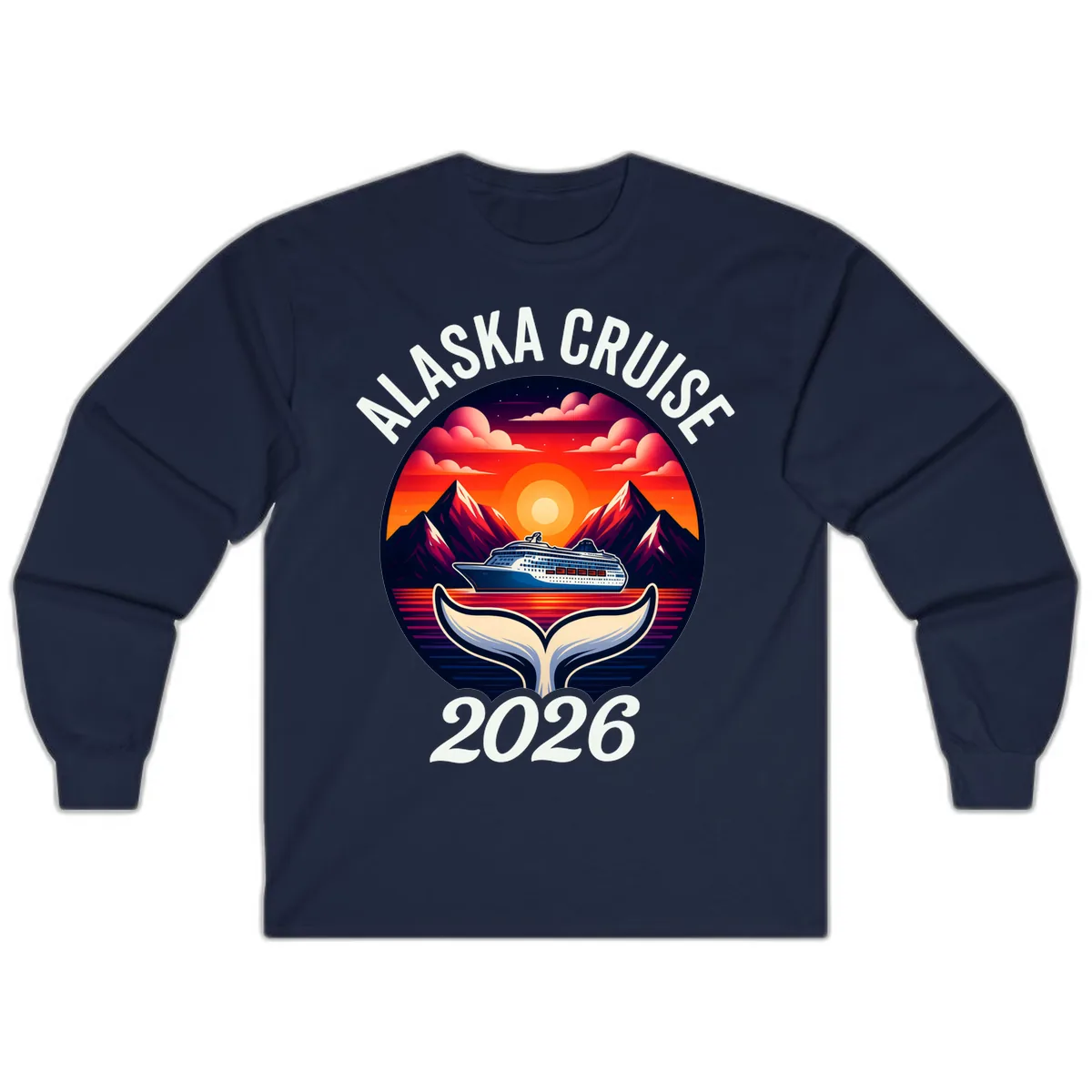 Scenic Alaska Cruise Whale Tail Sunset 2026 Long Sleeve in Navy