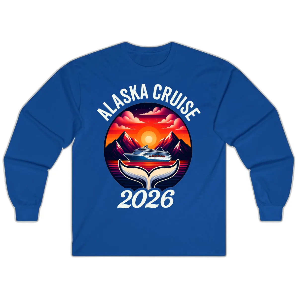 Scenic Alaska Cruise Whale Tail Sunset 2026 Long Sleeve in Royal
