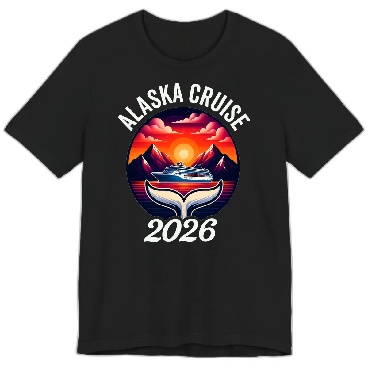 Scenic Alaska Cruise Whale Tail Sunset 2026 Premium T-Shirt in Black