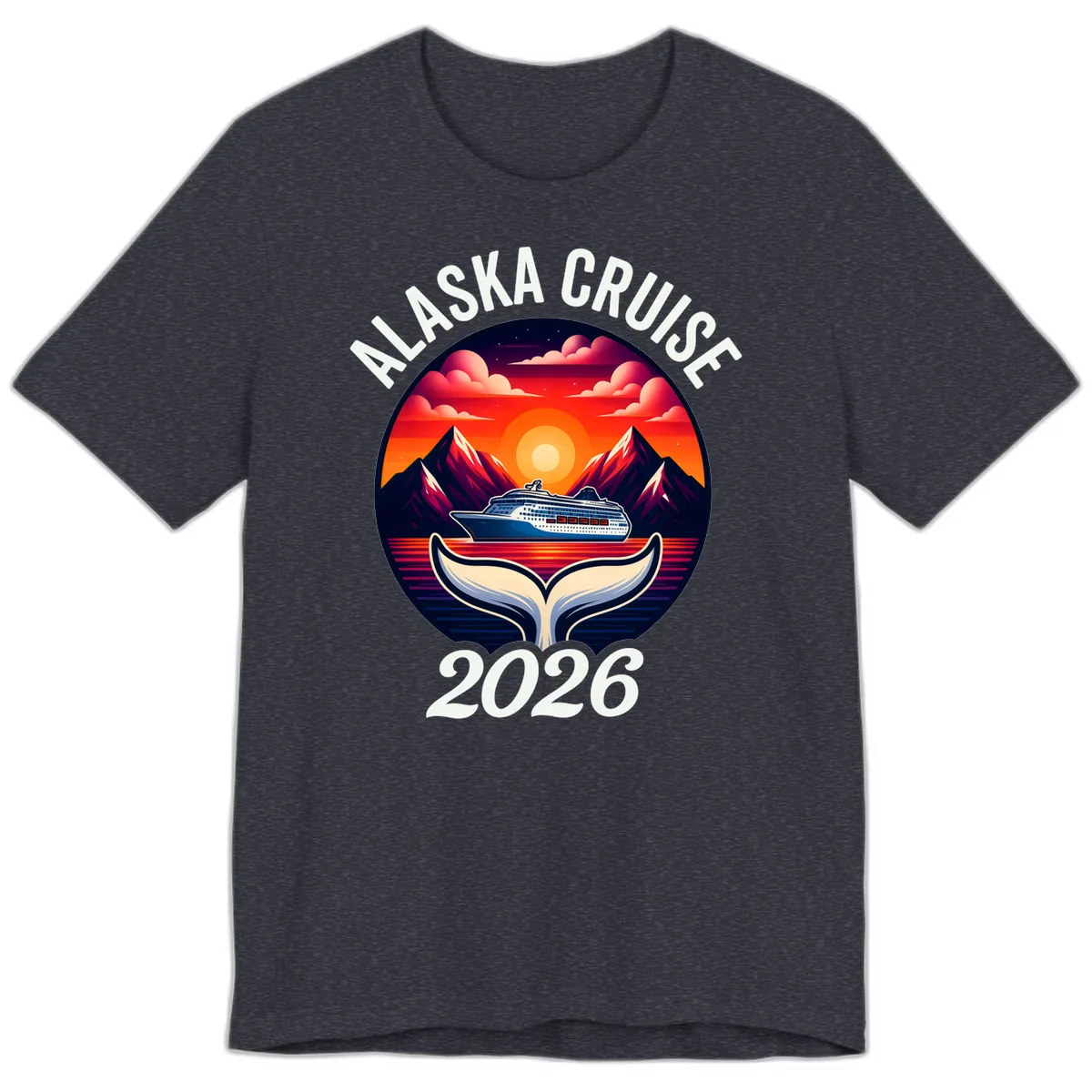 Scenic Alaska Cruise Whale Tail Sunset 2026 Premium T-Shirt in Heather Navy
