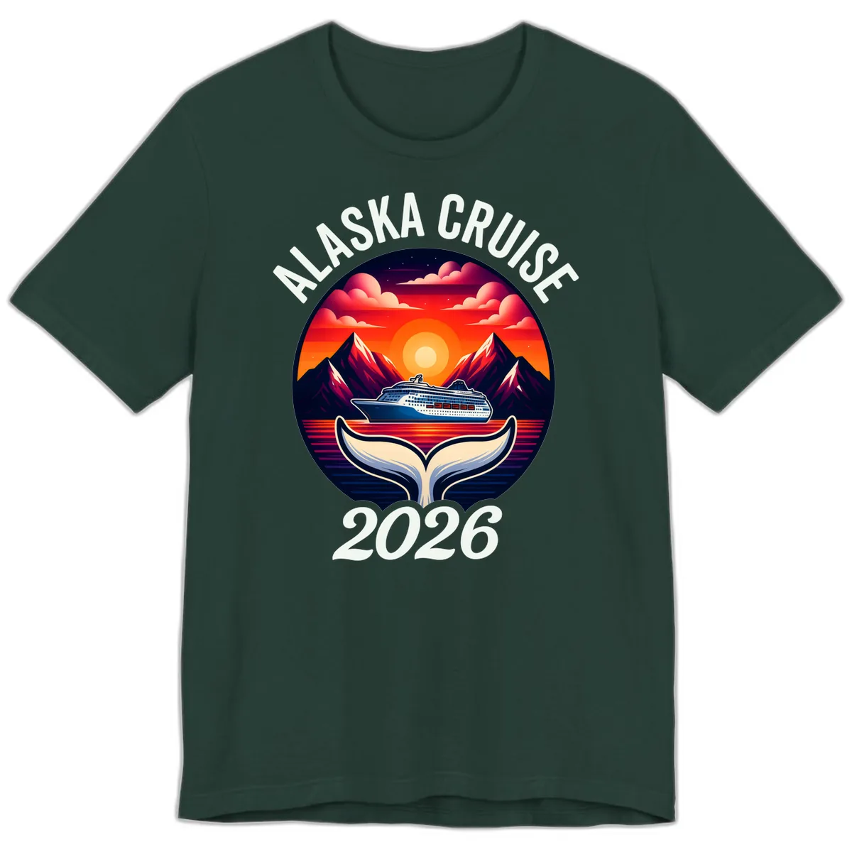 Scenic Alaska Cruise Whale Tail Sunset 2026 Premium T-Shirt in Forest