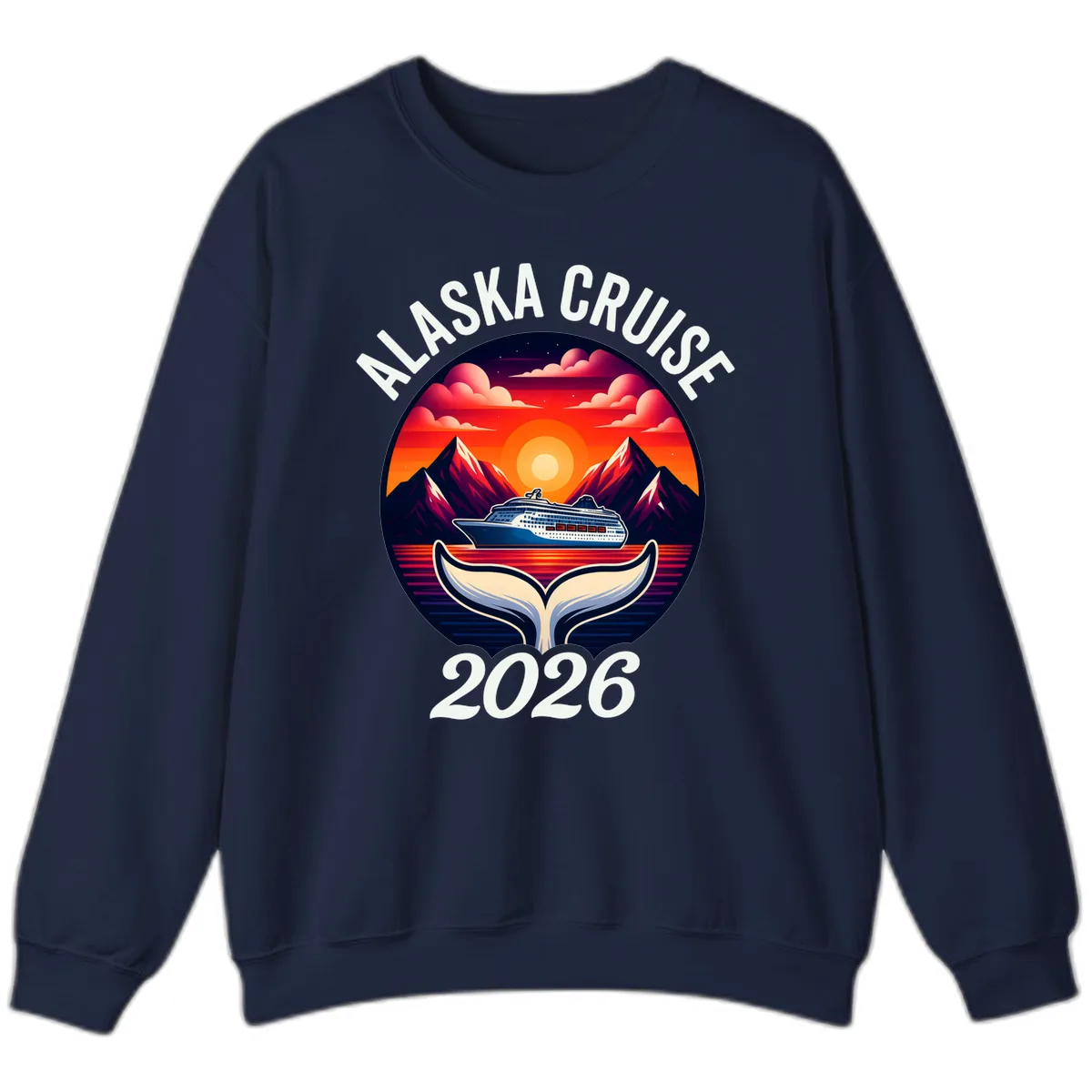 Scenic Alaska Cruise Whale Tail Sunset 2026 Sweatshirt in Navy
