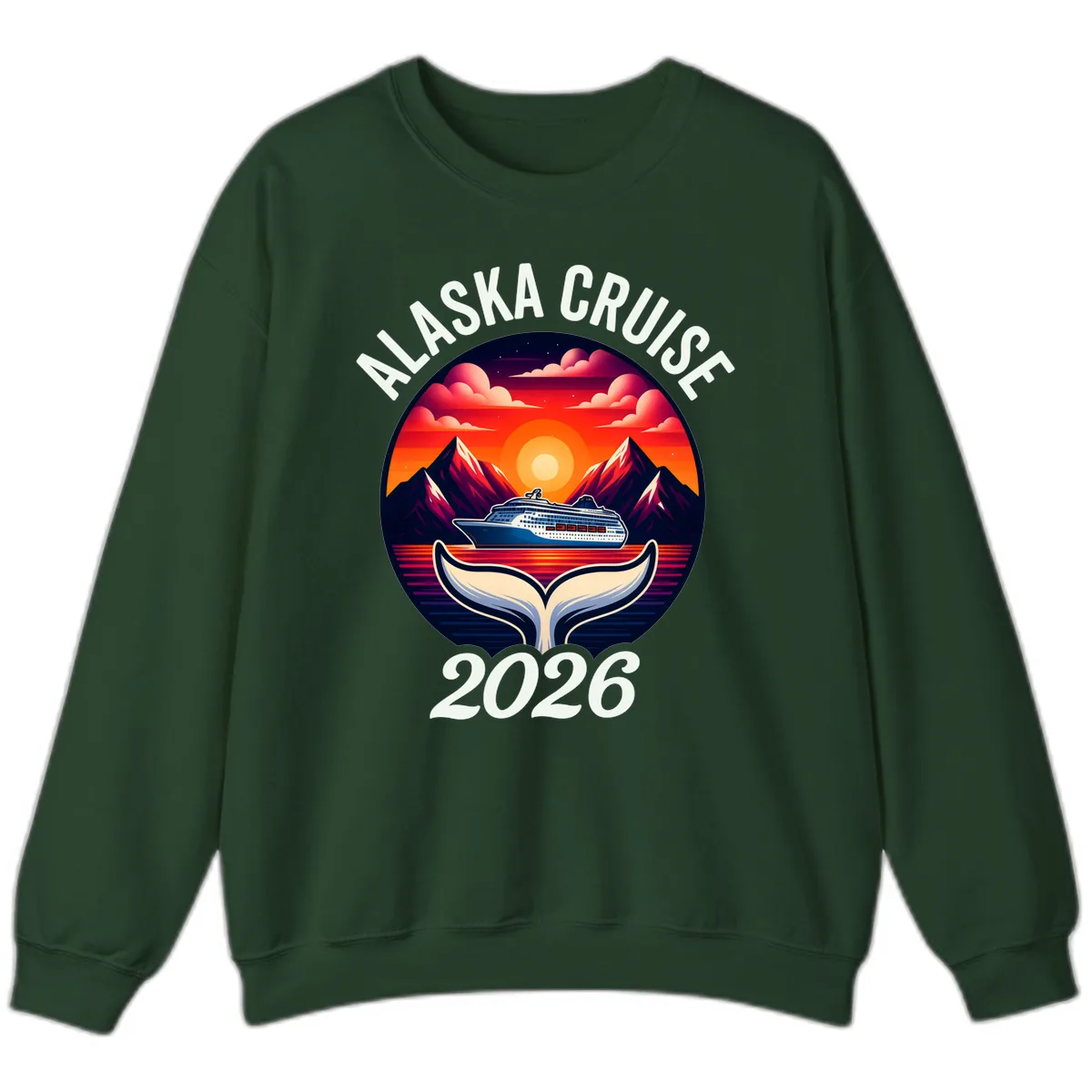 Scenic Alaska Cruise Whale Tail Sunset 2026 Sweatshirt in Forest Green