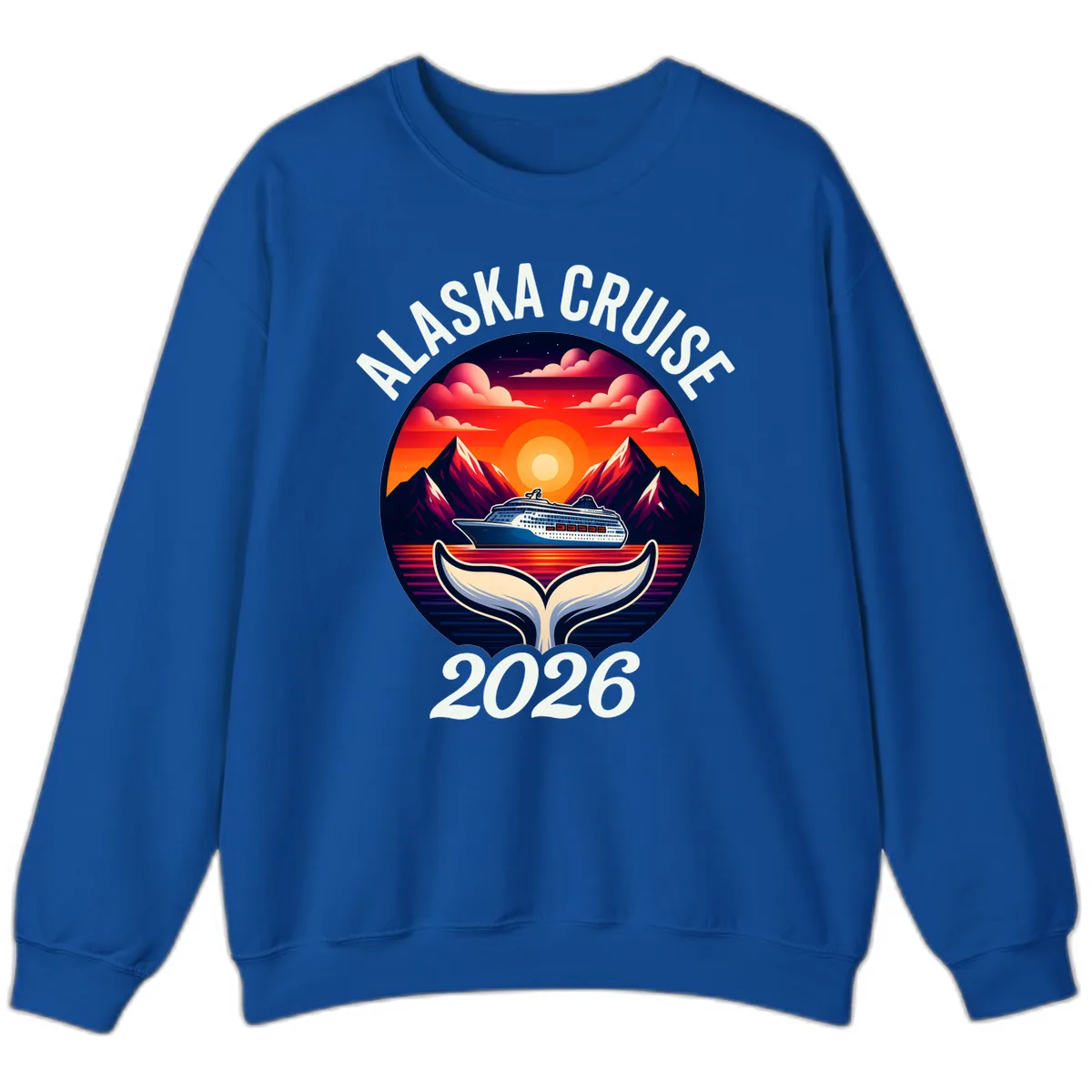 Scenic Alaska Cruise Whale Tail Sunset 2026 Sweatshirt in Royal