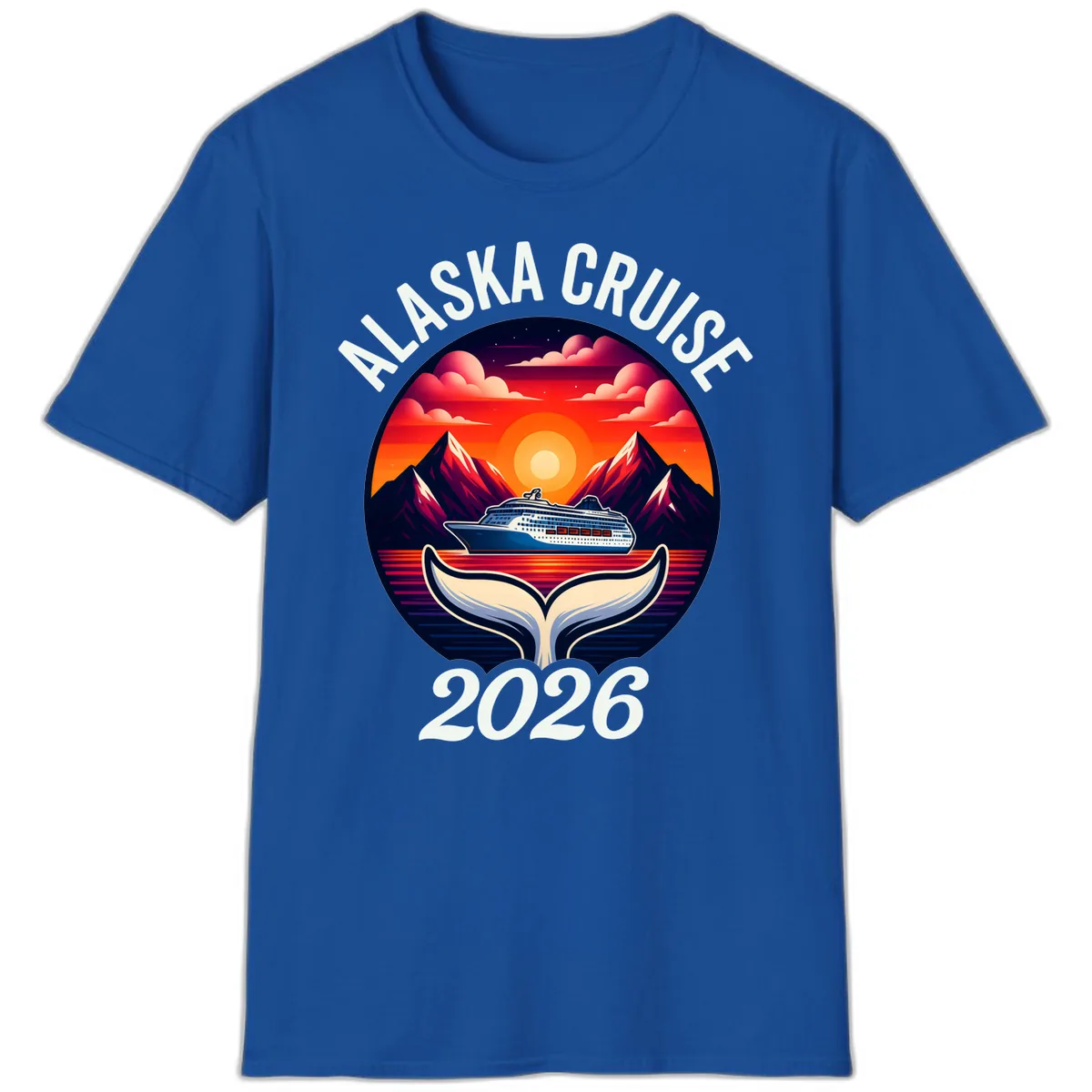 Scenic Alaska Cruise Whale Tail Sunset 2026 T-Shirt in Royal