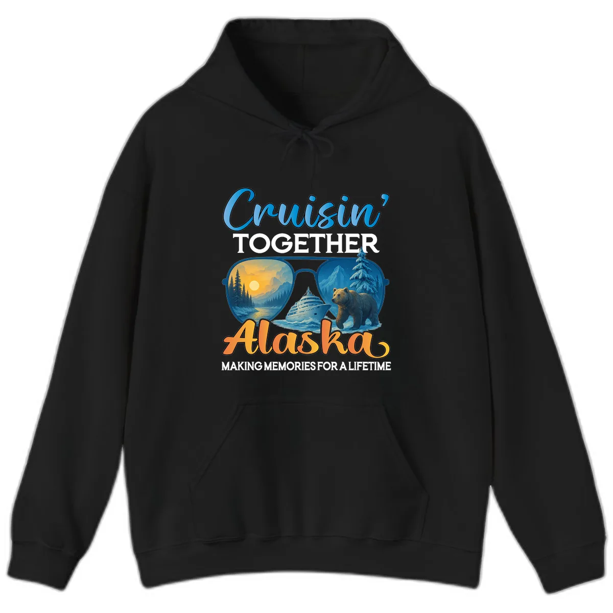 Cruisin' Together Alaska Sunglasses Bear Hoodie in Black