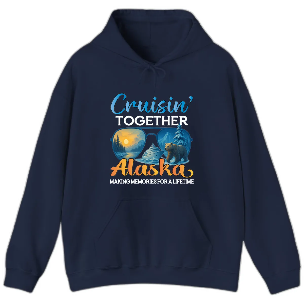 Cruisin' Together Alaska Sunglasses Bear Hoodie in Navy