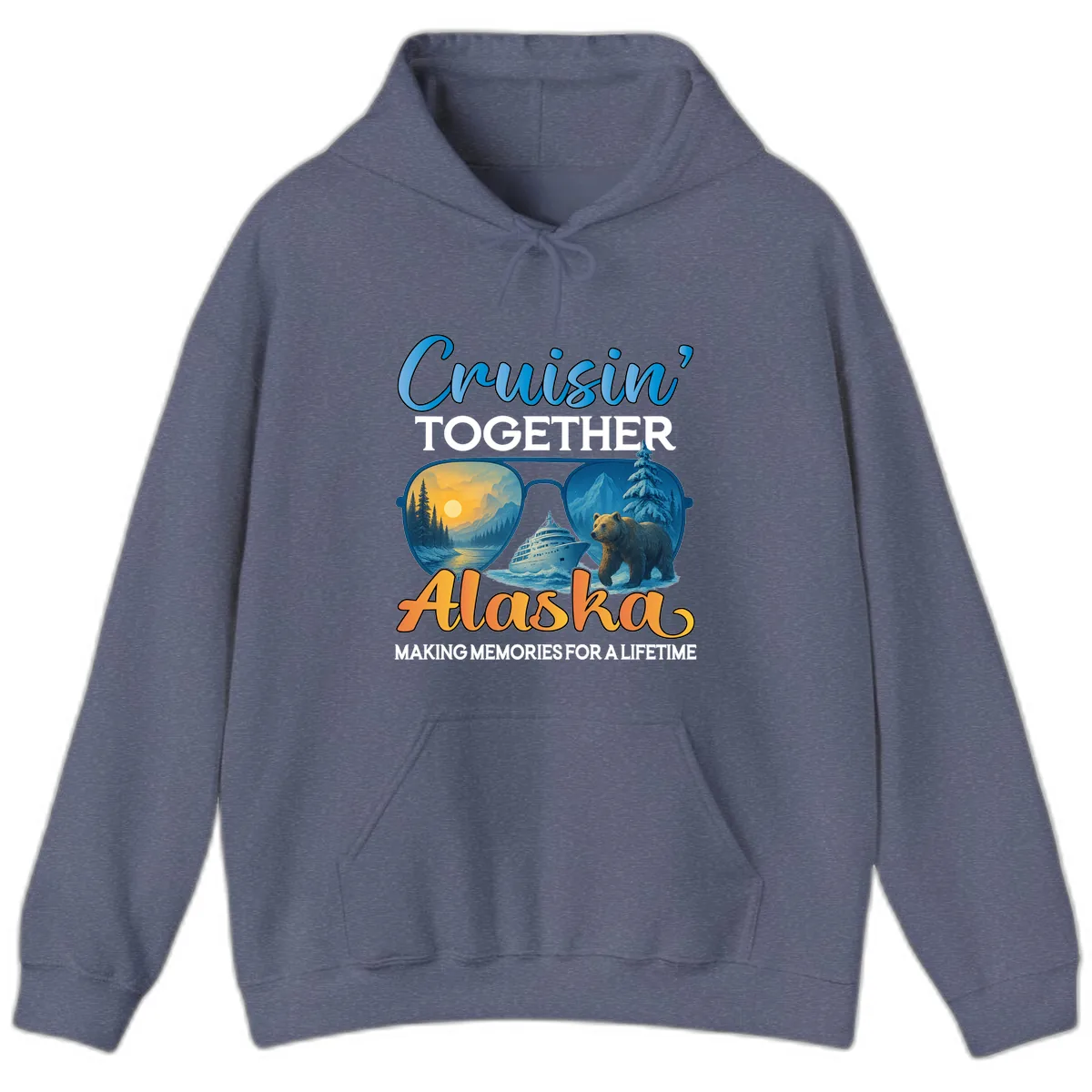 Cruisin' Together Alaska Sunglasses Bear Hoodie in Heather Navy