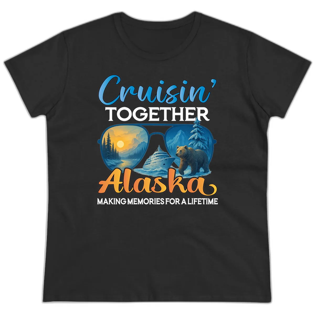 Cruisin' Together Alaska Sunglasses Bear Ladies Tee in Black