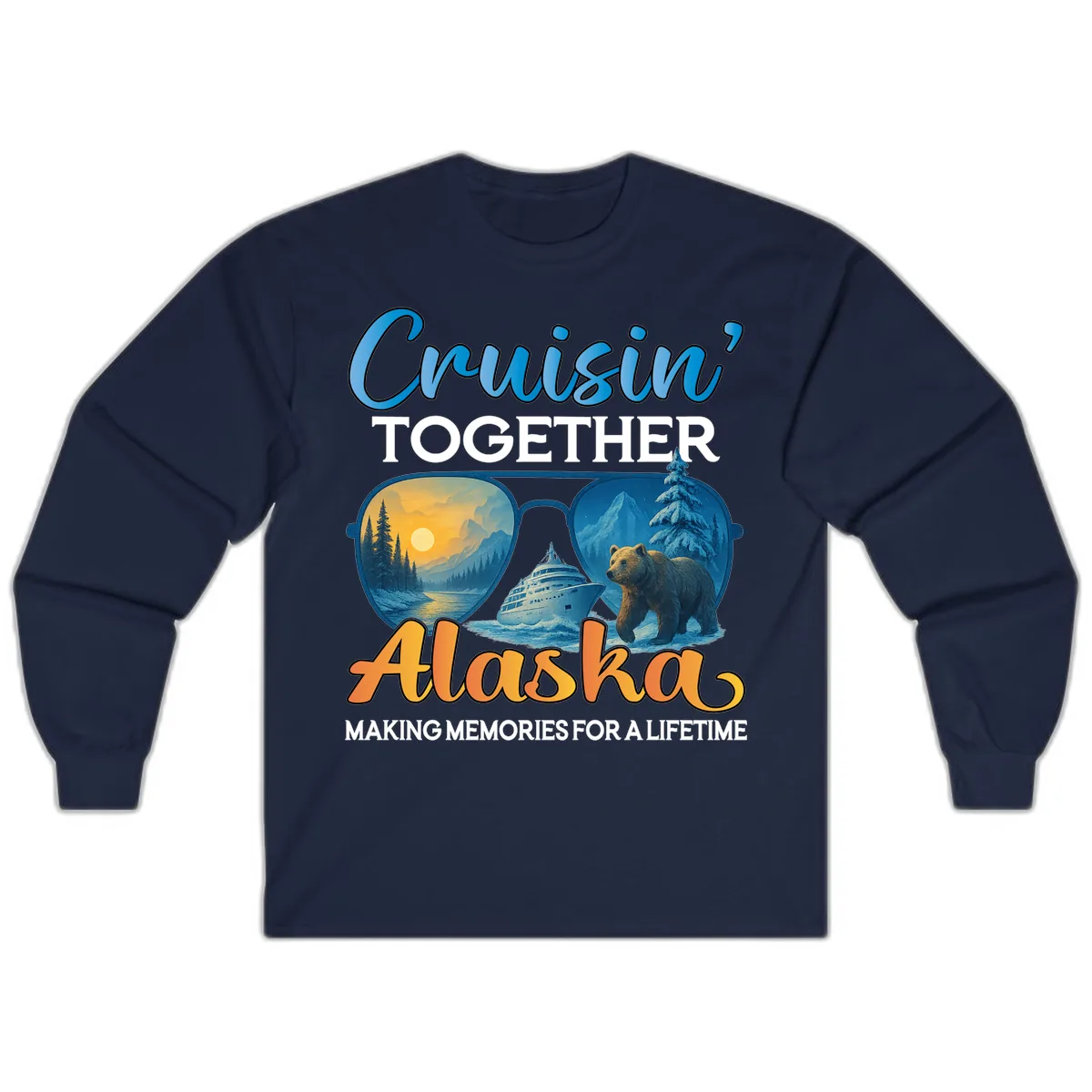 Cruisin' Together Alaska Sunglasses Bear Long Sleeve in Navy