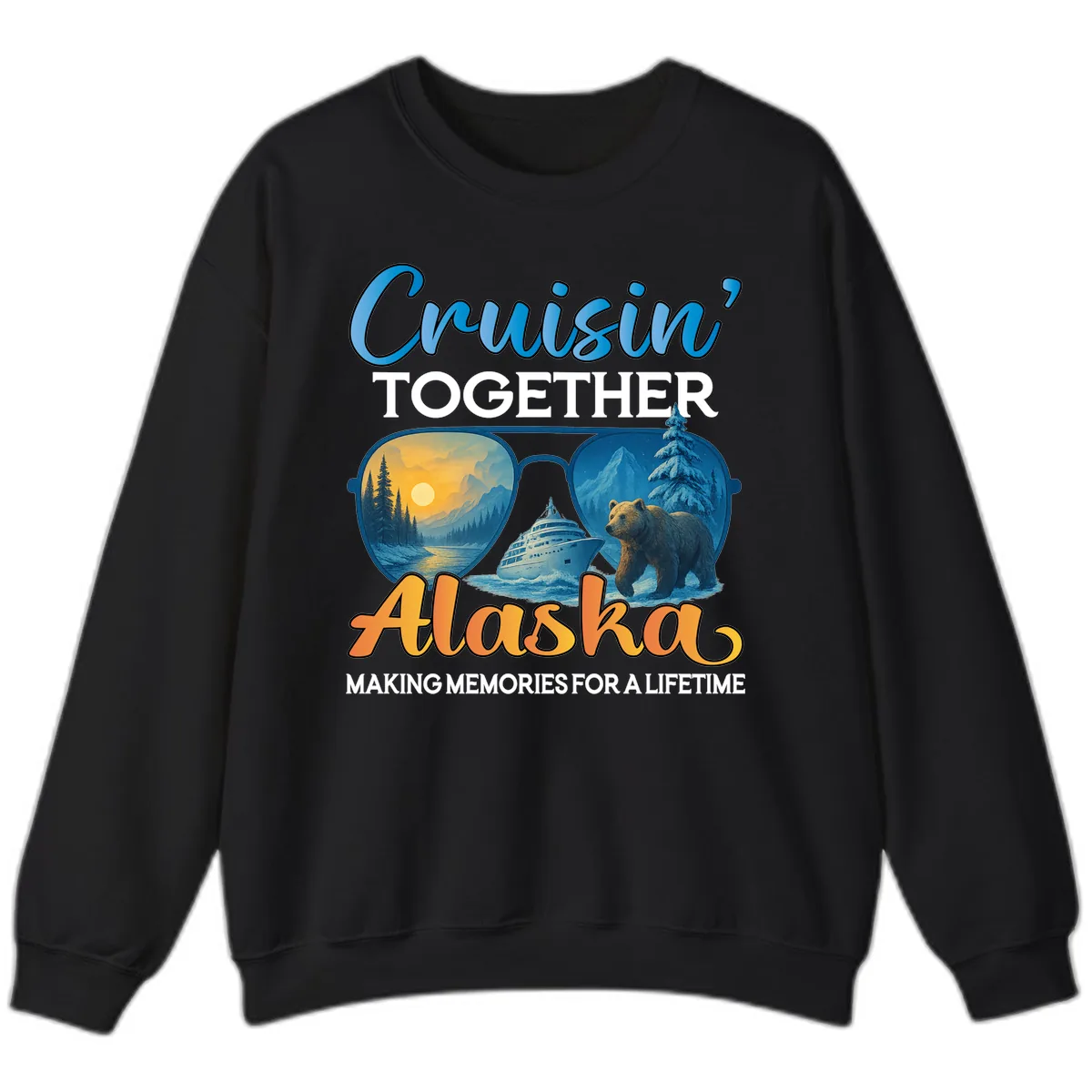 Cruisin' Together Alaska Sunglasses Bear Sweatshirt in Black