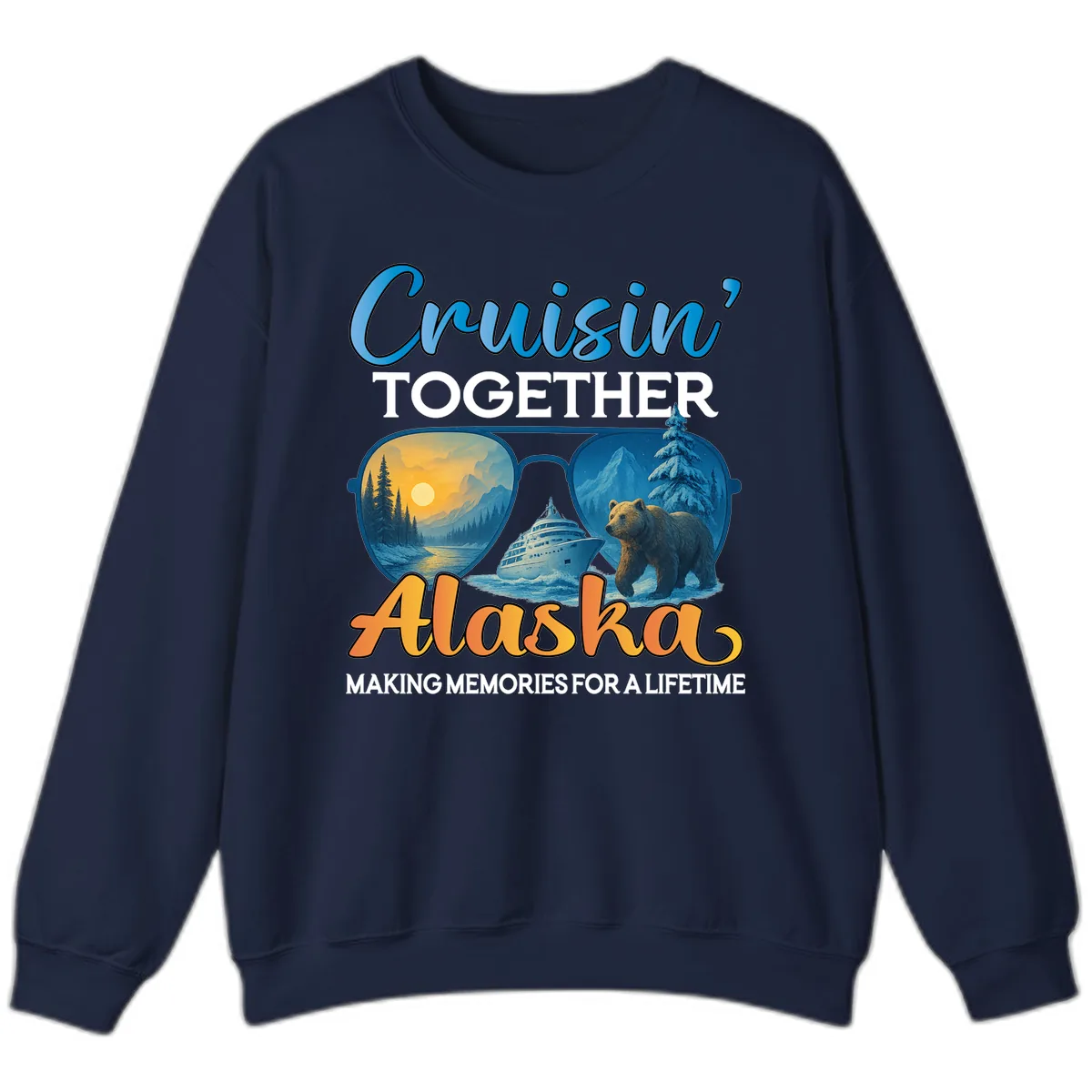 Cruisin' Together Alaska Sunglasses Bear Sweatshirt in Navy