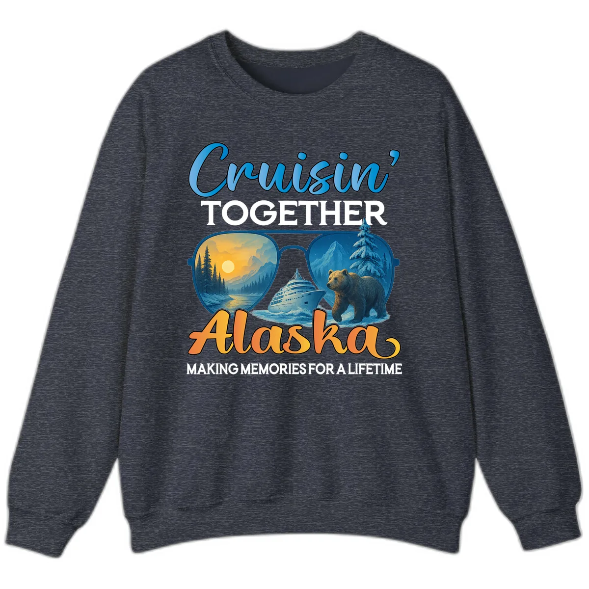 Cruisin' Together Alaska Sunglasses Bear Sweatshirt in Heather Sport Dark Navy