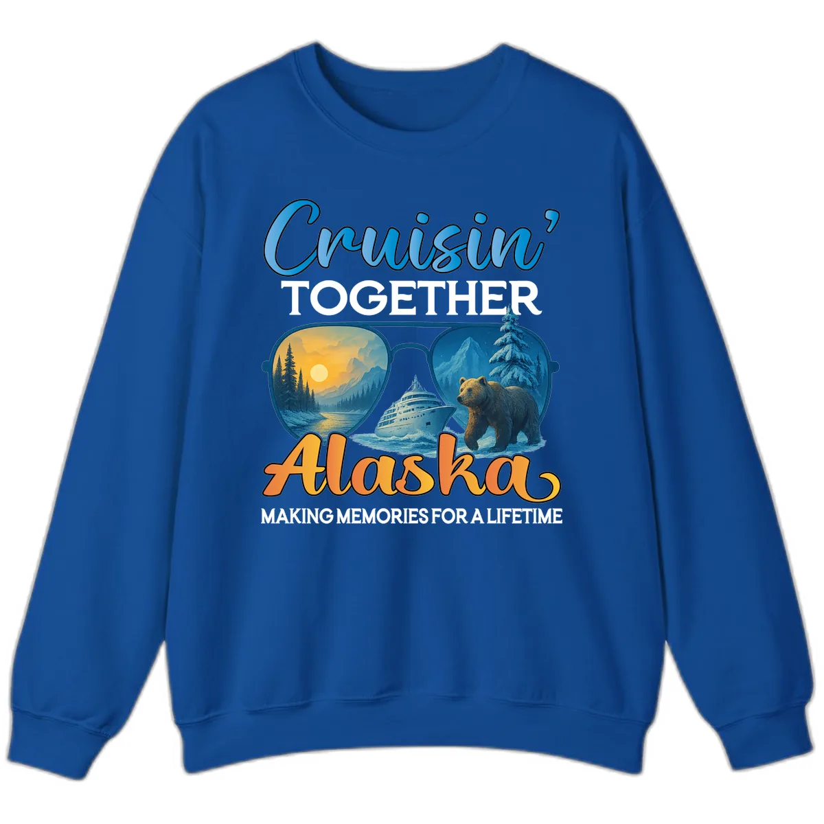 Cruisin' Together Alaska Sunglasses Bear Sweatshirt in Royal