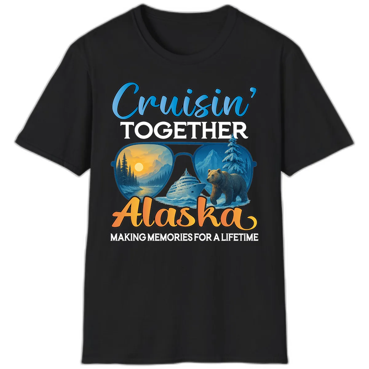 Cruisin' Together Alaska Sunglasses Bear T-Shirt in Black