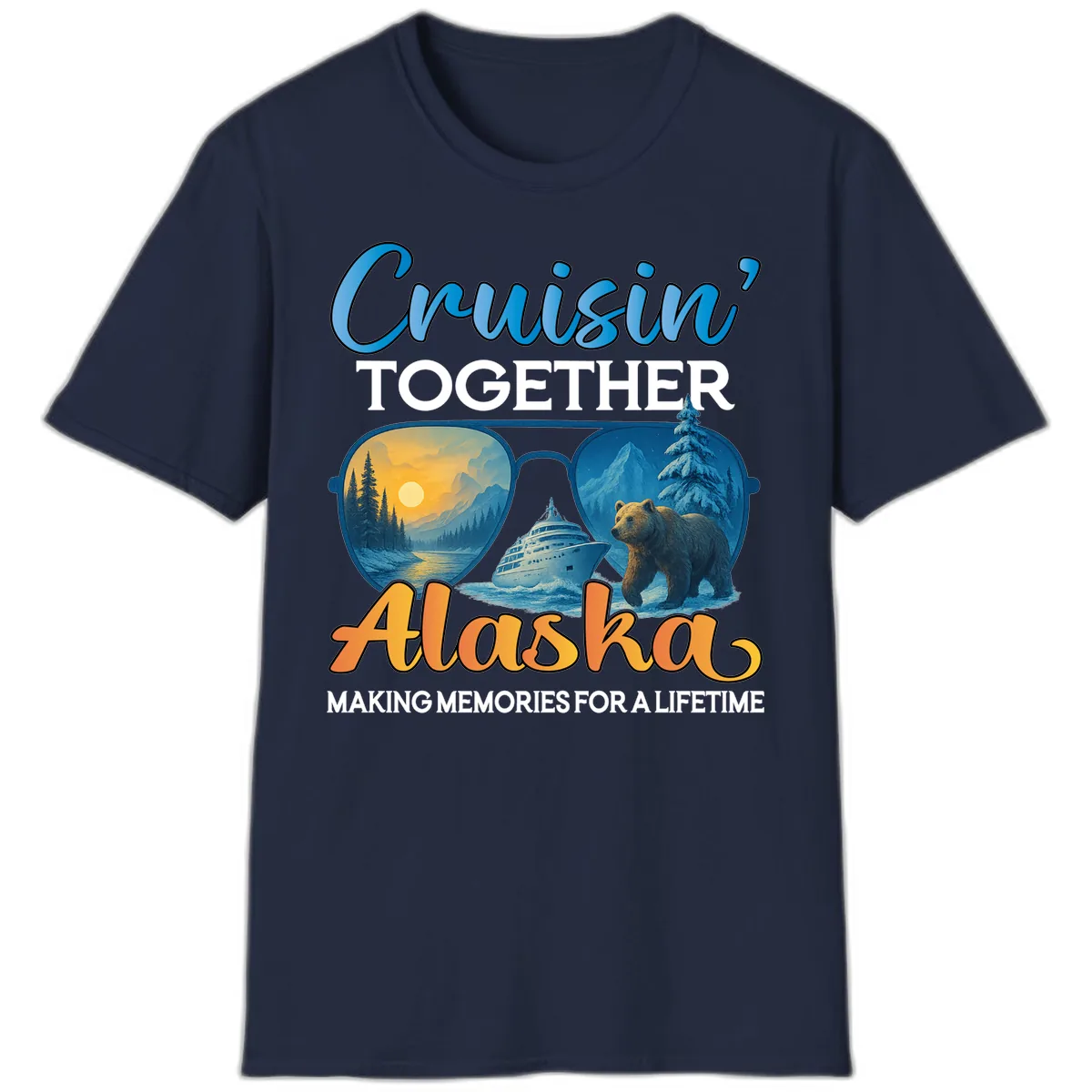 Cruisin' Together Alaska Sunglasses Bear T-Shirt in Navy