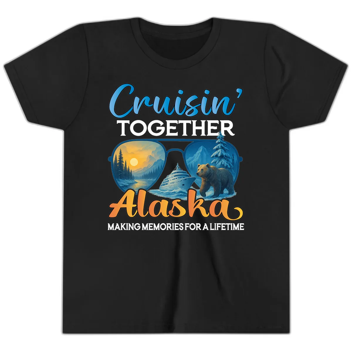 Cruisin' Together Alaska Sunglasses Bear Youth T-Shirt in Black