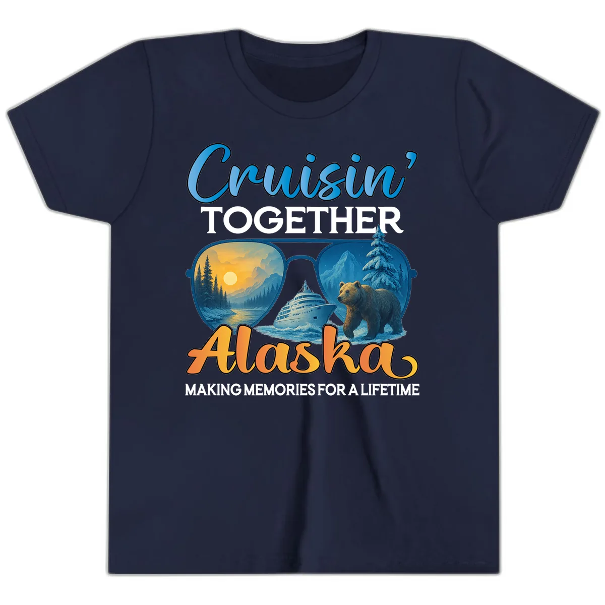 Cruisin' Together Alaska Sunglasses Bear Youth T-Shirt in Navy