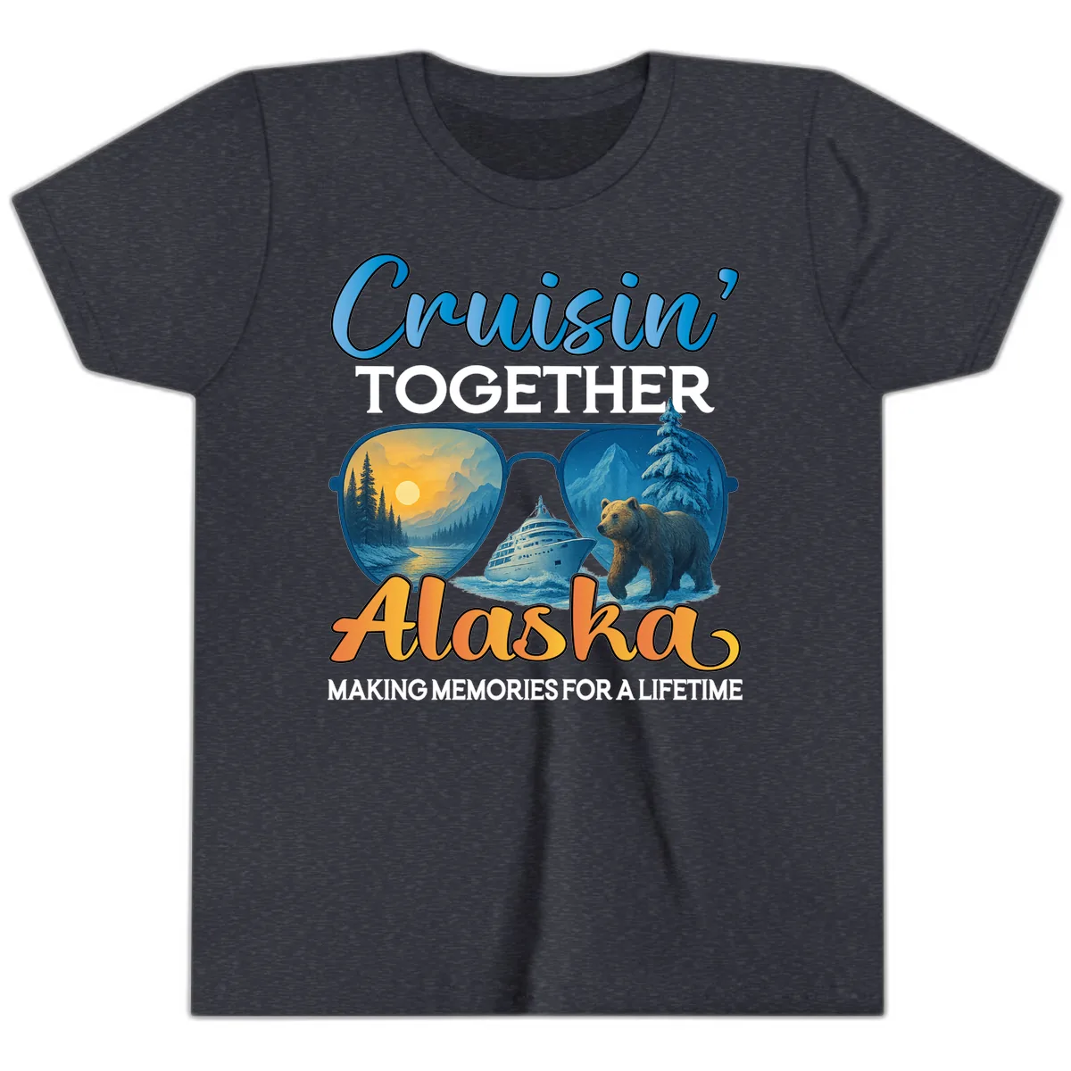 Cruisin' Together Alaska Sunglasses Bear Youth T-Shirt in Heather Navy