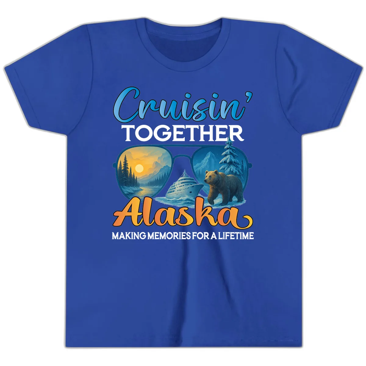 Cruisin' Together Alaska Sunglasses Bear Youth T-Shirt in True Royal