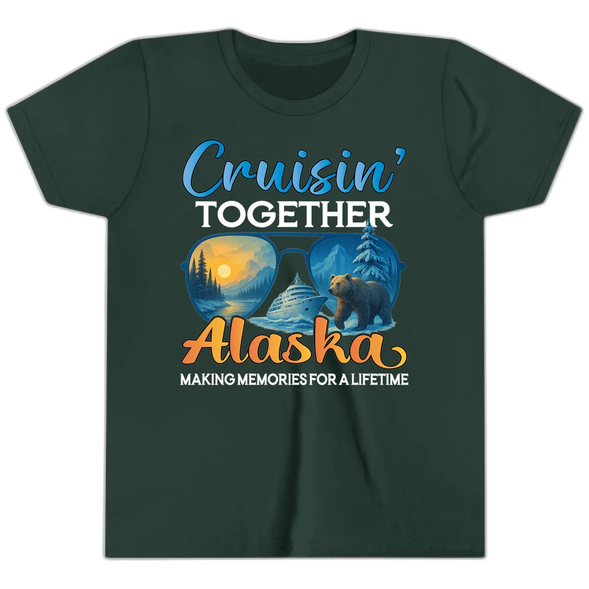 Cruisin' Together Alaska Sunglasses Bear Youth T-Shirt in Forest