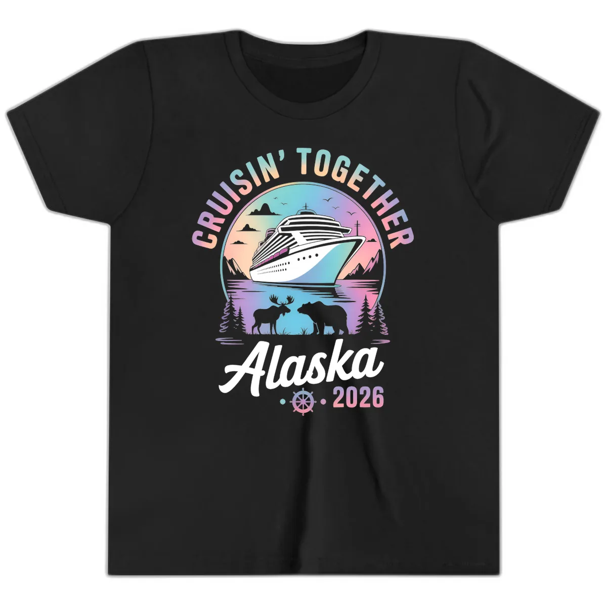 Cruisin' Together Alaska 2026 Cruise Youth T-Shirt in Black