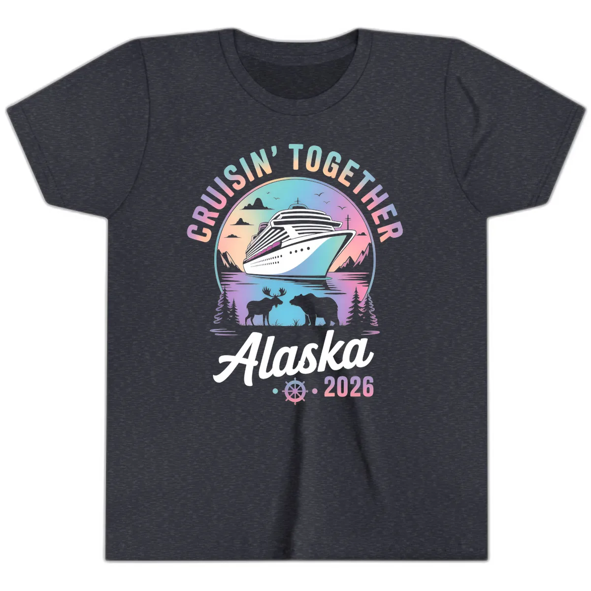 Cruisin' Together Alaska 2026 Cruise Youth T-Shirt in Heather Navy
